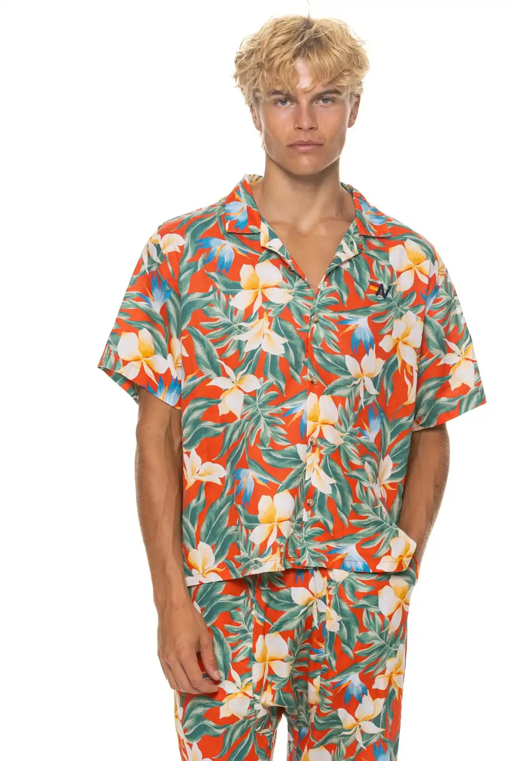 UNISEX COTTON LUXE POPLIN RESORT SHIRT - RED // KAUAI