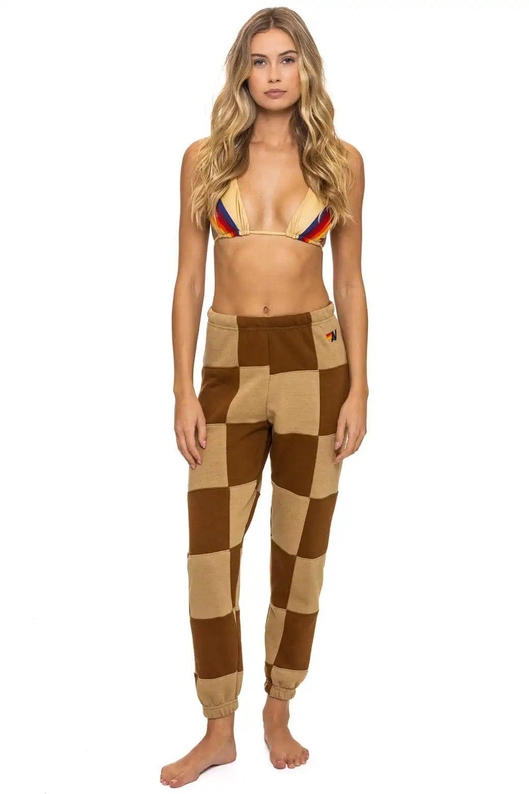 CHECK QUILTED SWEATPANTS - TAN // CINNAMON