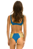 HI-WAISTED SIDE CUT OUT COLOR BLOCK CHEEKY BIKINI BOTTOMS - ANTIGUA // GOLD