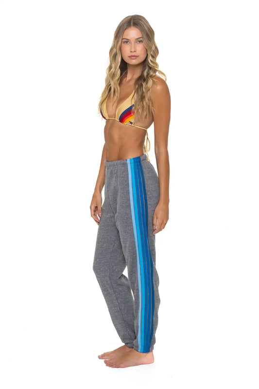 5 STRIPE SWEATPANTS - HEATHER GREY // BLUE