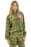 HEART RELAXED CROPPED PULLOVER HOODIE - CAMO // NEON PINK