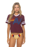 LOGO V-NECK JERSEY BOYFRIEND TEE - BURGUNDY // WHITE
