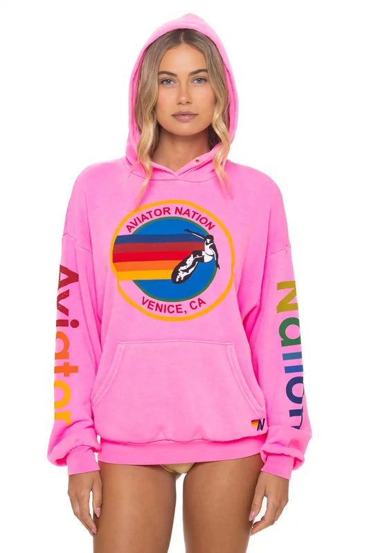 AVIATOR NATION RELAXED VENICE PULLOVER HOODIE - NEON PINK