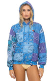 BANDANA QUILTED RELAXED PULLOVER HOODIE - BLUE