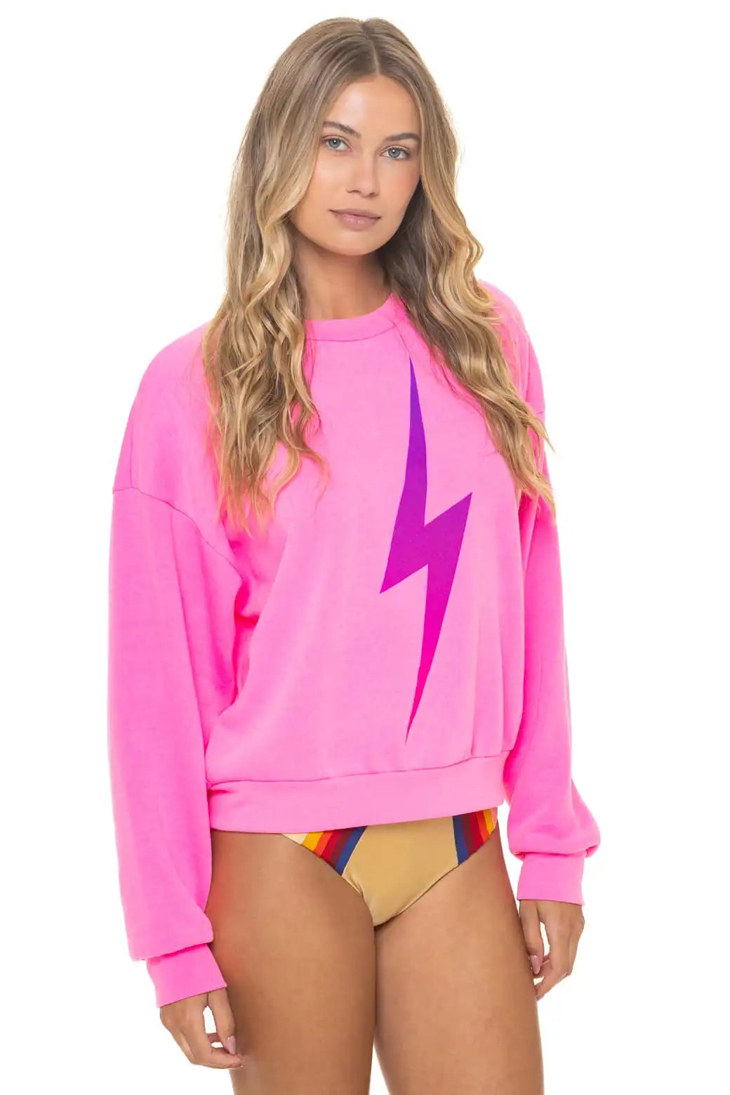 BOLT FADE RELAXED CREW SWEATSHIRT - NEON PINK // PINK // PURPLE