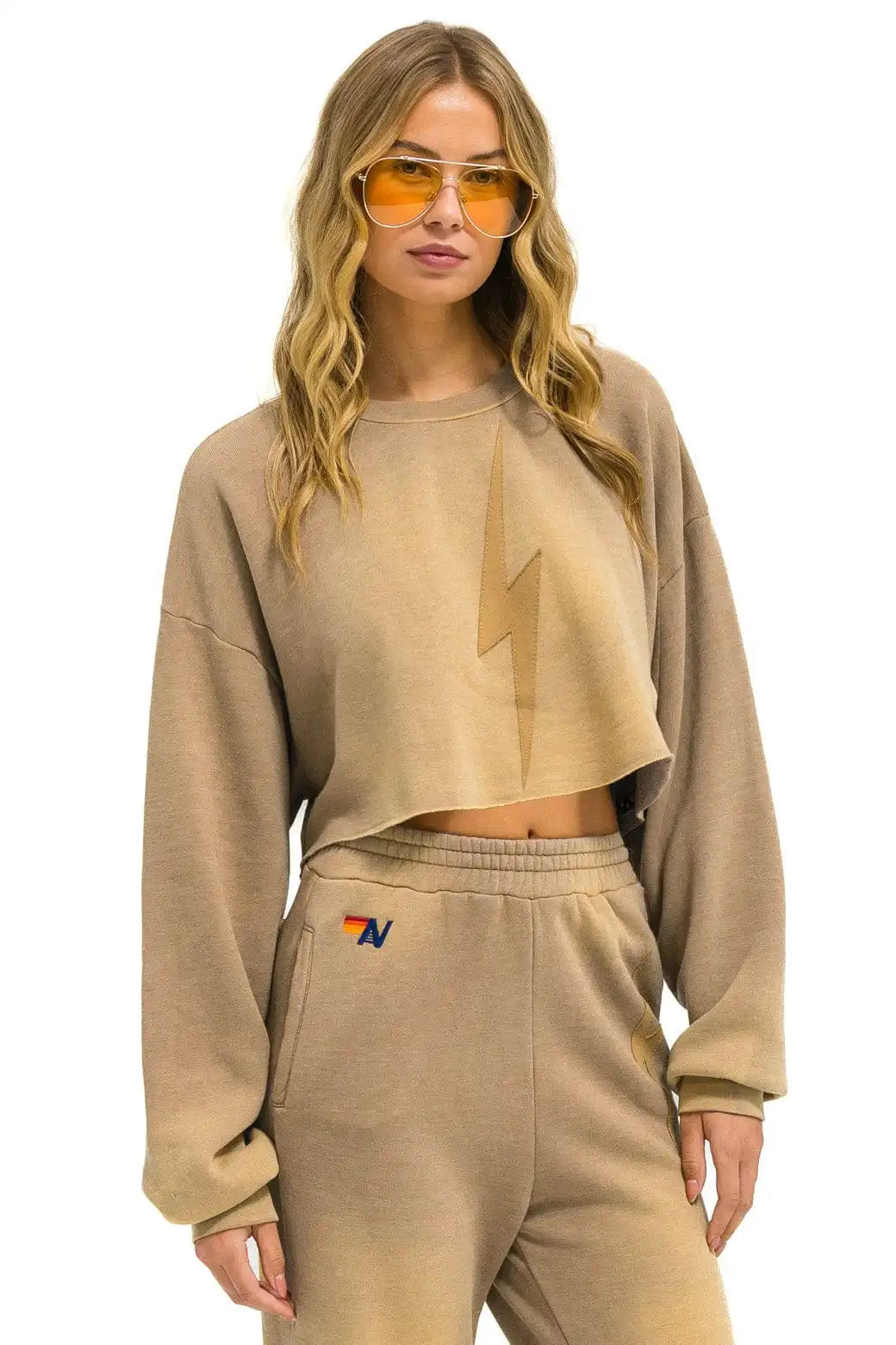 BOLT STITCH CROPPED CREW SWEATSHIRT RELAXED - FADED TAN