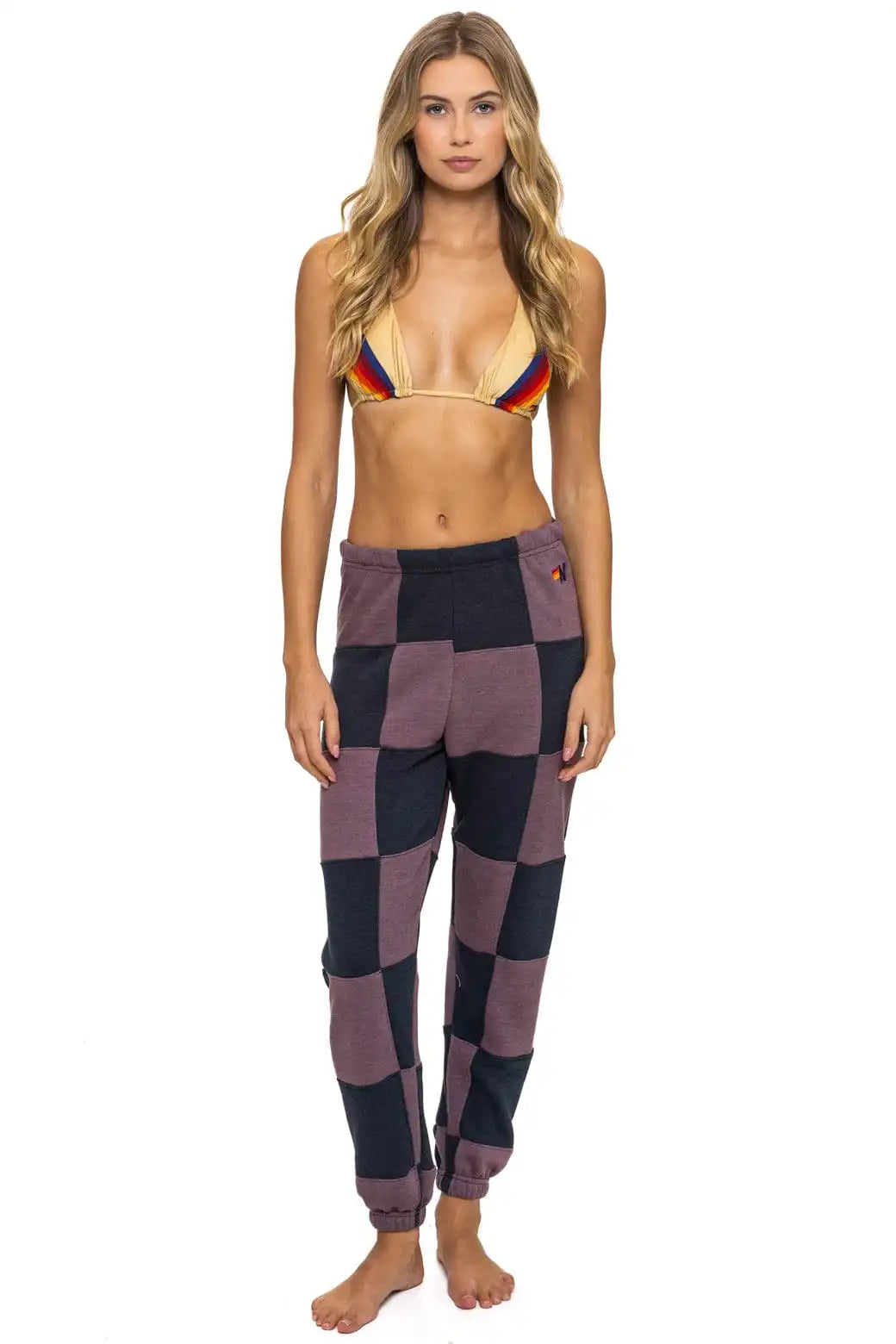CHECK QUILTED SWEATPANTS - CHARCOAL // MOCHA