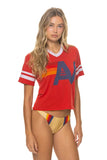 LOGO V-NECK JERSEY BOYFRIEND TEE - RED // WHITE