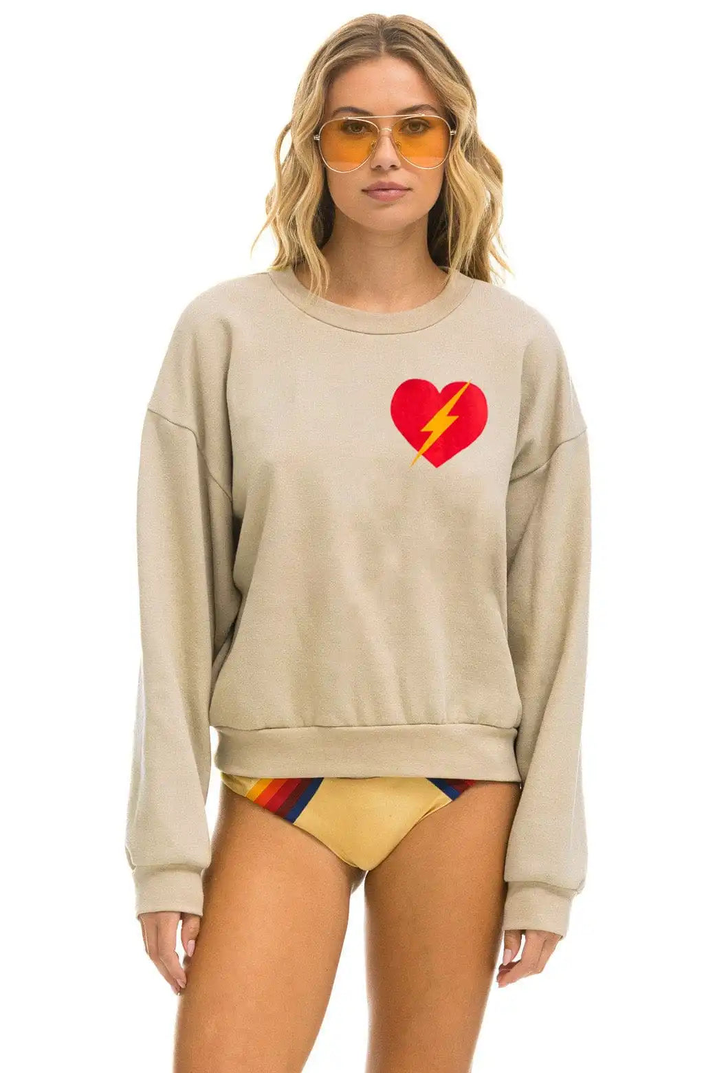 BOLT HEART RELAXED CREW SWEATSHIRT - SAND