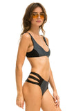 HI-WAISTED SIDE CUT OUT COLOR BLOCK CHEEKY BIKINI BOTTOMS - TITANIUM // BLACK