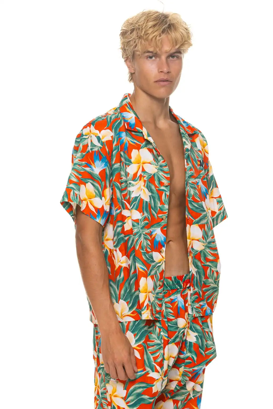 UNISEX COTTON LUXE POPLIN RESORT SHIRT - RED // KAUAI