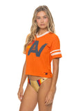 LOGO V-NECK JERSEY BOYFRIEND TEE - ORANGE // VINTAGE WHITE