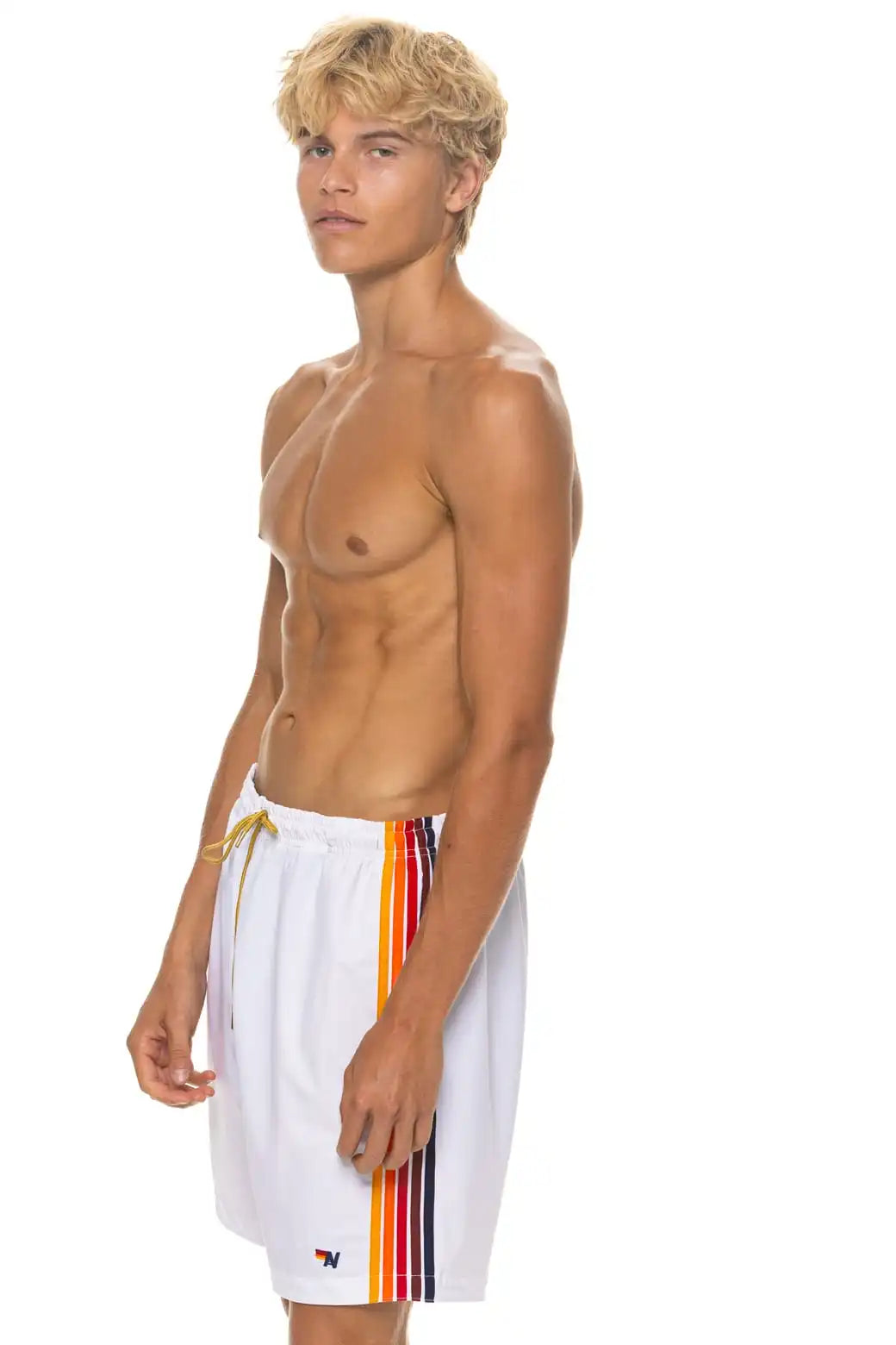 MEN'S 5 STRIPE FLEX SHORTS 7 INCH - WHITE
