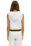 LOGO STRIPE SLEEVELESS CROP PULLOVER HOODIE - WHITE