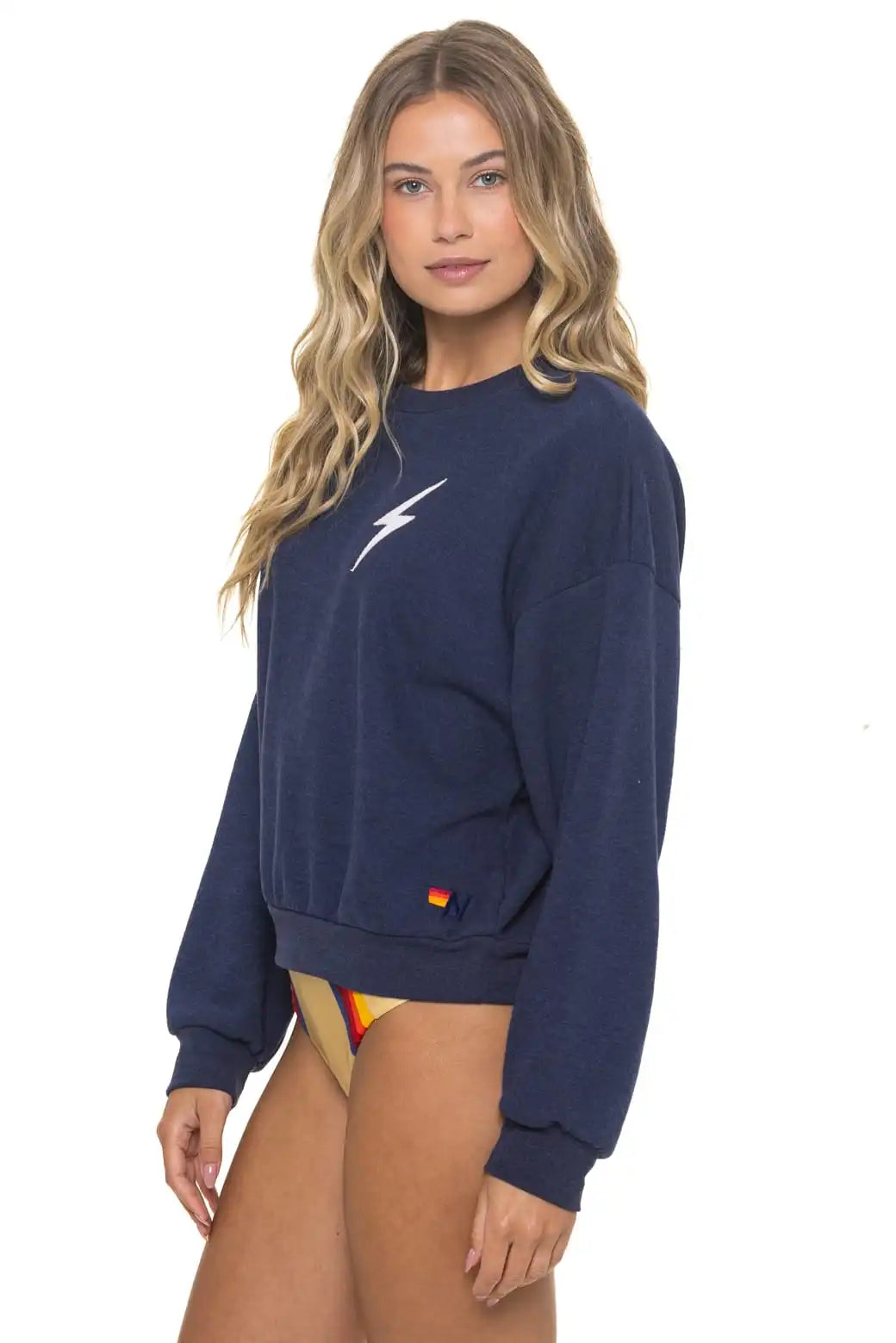 BOLT STITCH RELAXED CREW SWEATSHIRT - NAVY // WHITE
