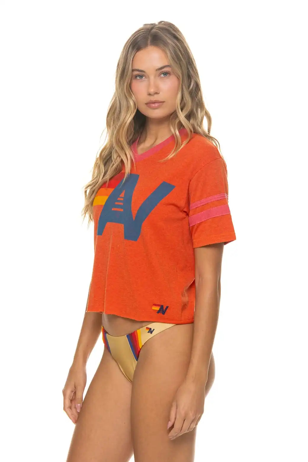 LOGO V-NECK JERSEY BOYFRIEND TEE - VINTAGE ORANGE // VINTAGE RED