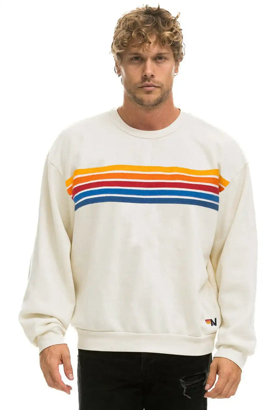5 STRIPE RELAXED CREW SWEATSHIRT - VINTAGE WHITE