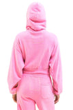 HEART STITCH RELAXED CROP ZIP HOODIE - NEON PINK