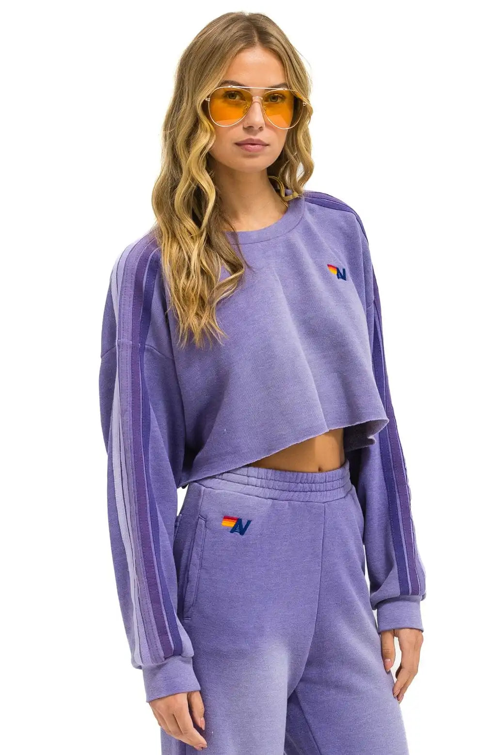 CLASSIC STRIPE CROPPED CREW SWEATSHIRT RELAXED - FADED GRAPE