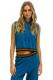 LOGO STRIPE SLEEVELESS CROP PULLOVER HOODIE - CARIBBEAN