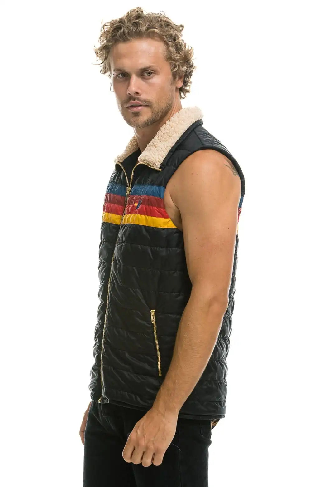 MEN'S 4 STRIPE VEST SHERPA - BLACK