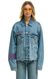 STOKED BOLT SMILEY OVERSIZED CUTOFF DENIM JACKET - VINTAGE