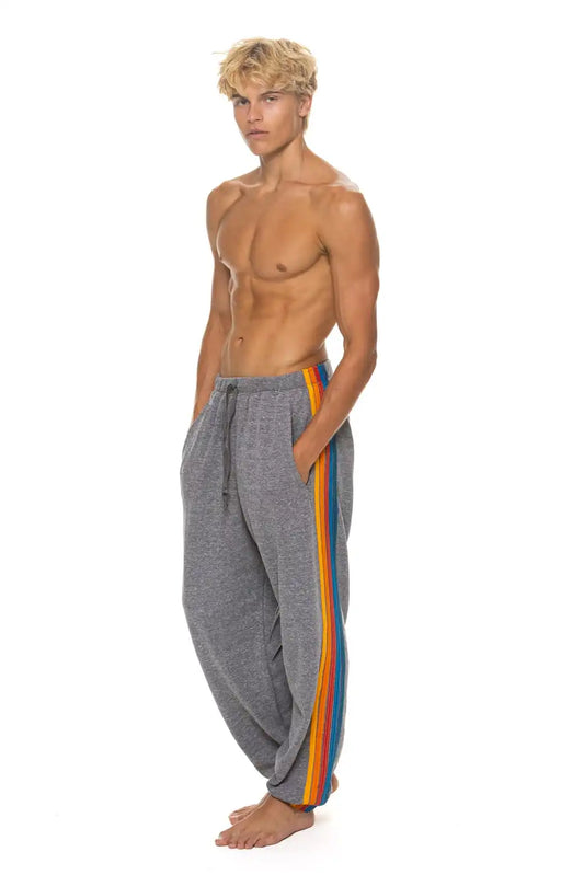 5 STRIPE SWEATPANTS - HEATHER GREY