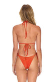 SPARKLE TURKS SIDE TIE CHEEKY BIKINI BOTTOMS - HOT CORAL
