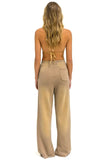 BOLT STITCH WIDE LEG POCKET SWEATPANTS - FADED TAN