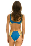 HI-WAISTED SIDE CUT OUT COLOR BLOCK FULL COVERAGE BRIEF BIKINI BOTTOMS - ANTIGUA // GOLD