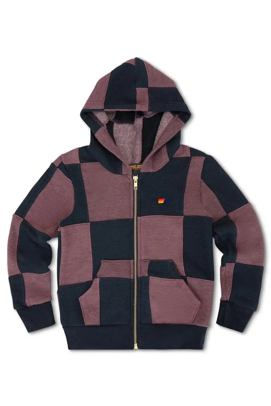 KID'S CHECK QUILTED ZIP HOODIE - CHARCOAL // MOCHA