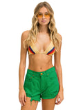 BOLT STRIPE BOYFRIEND CUTOFF JEAN SHORTS - KELLY GREEN