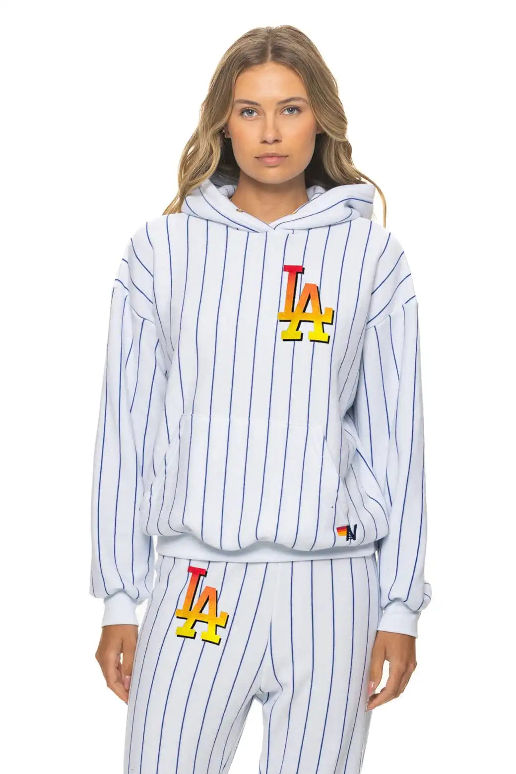 LOS ANGELES DODGERS PINSTRIPE 2026 RELAXED PULLOVER HOODIE - WHITE // BLUE