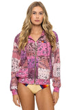 BANDANA QUILTED RELAXED ZIP HOODIE - PINK