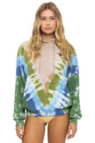 HAND DYED V RELAXED PULLOVER HOODIE - TIE DYE SAND // BLUE GREEN