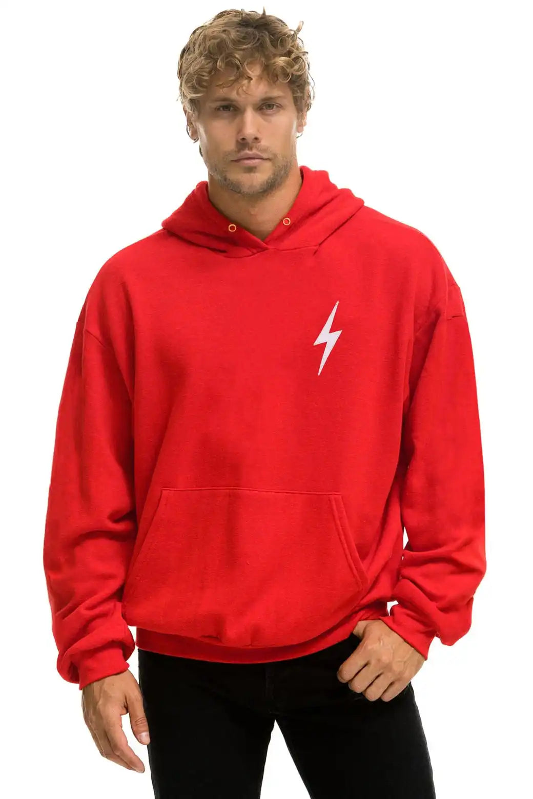 BOLT STITCH RELAXED PULLOVER HOODIE - RED // WHITE