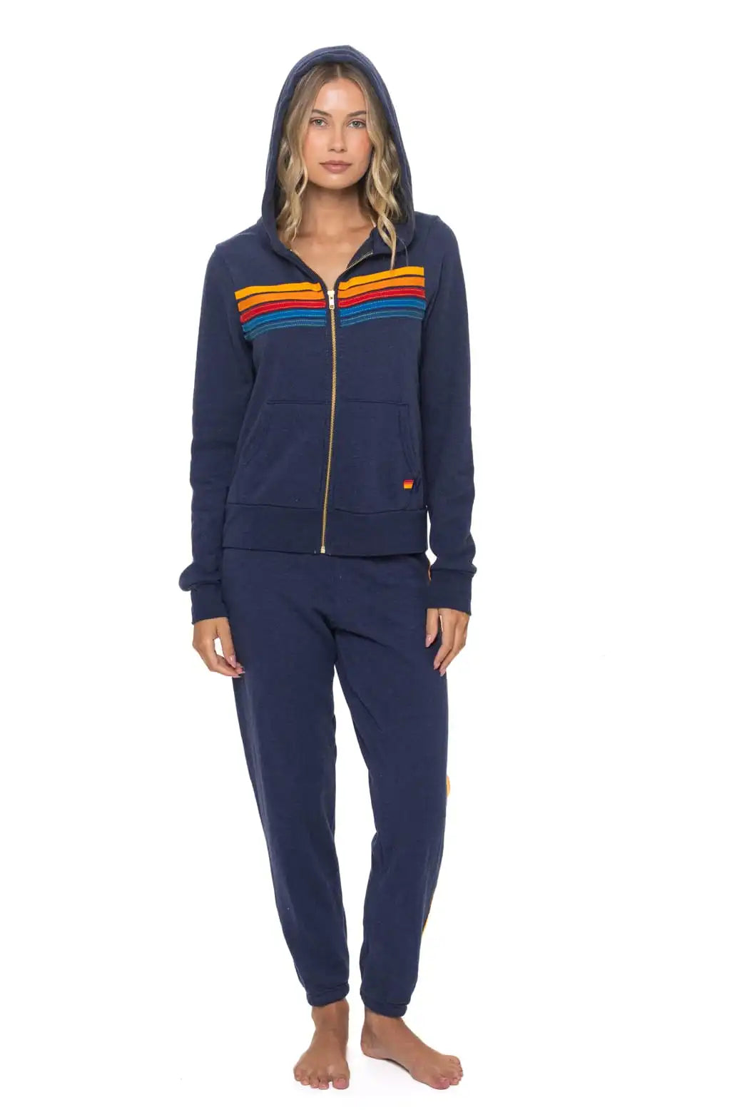 5 STRIPE HOODIE - NAVY