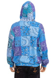 BANDANA QUILTED RELAXED PULLOVER HOODIE - BLUE