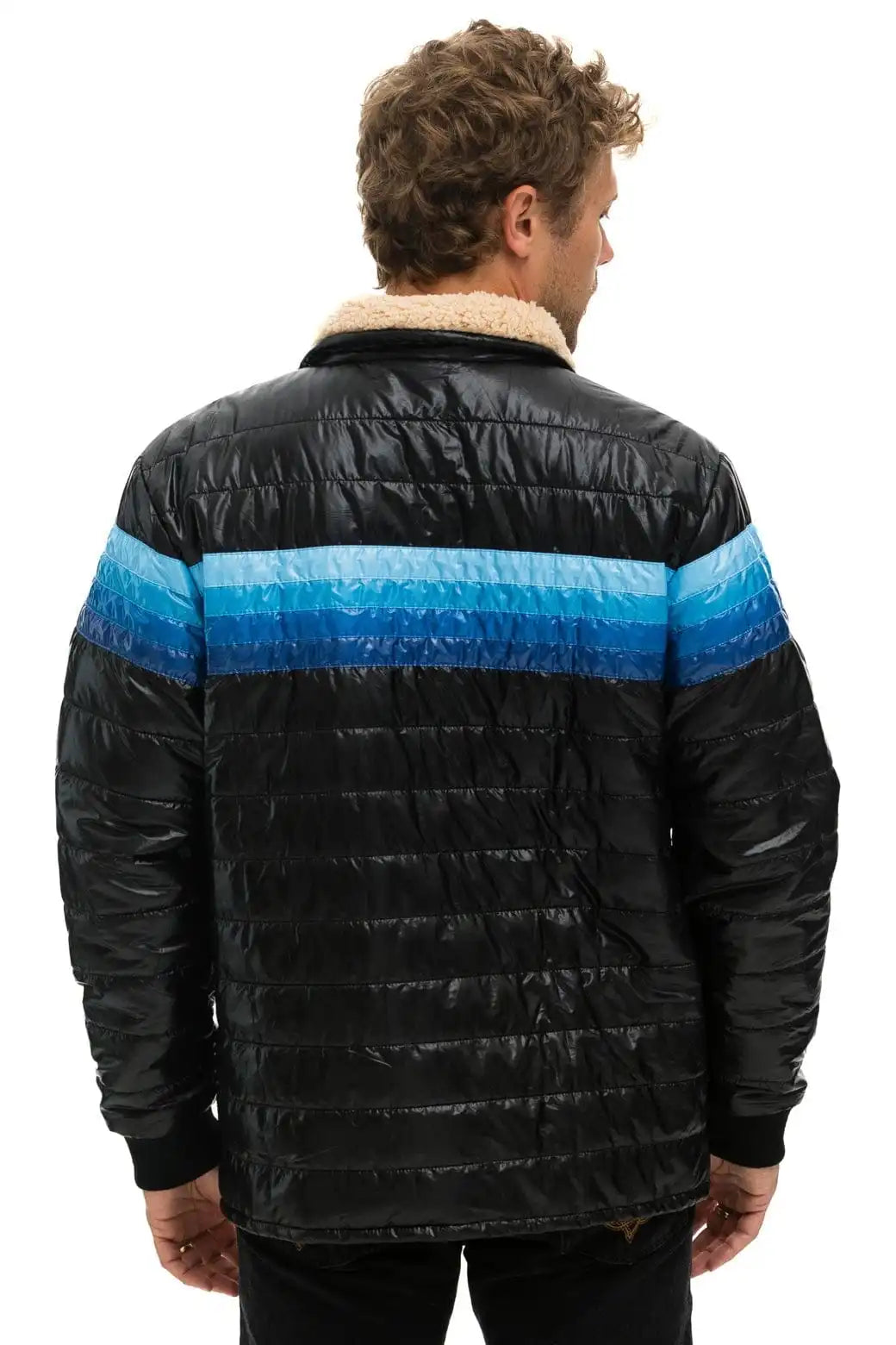 4 STRIPE JACKET -  GLOSSY BLACK // BLUE