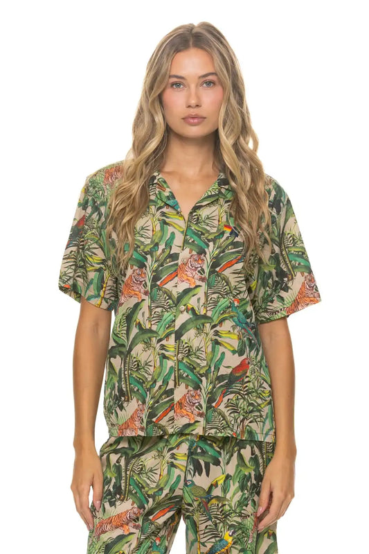 UNISEX COTTON LUXE POPLIN RESORT SHIRT - VINTAGE WHITE // JUNGLE