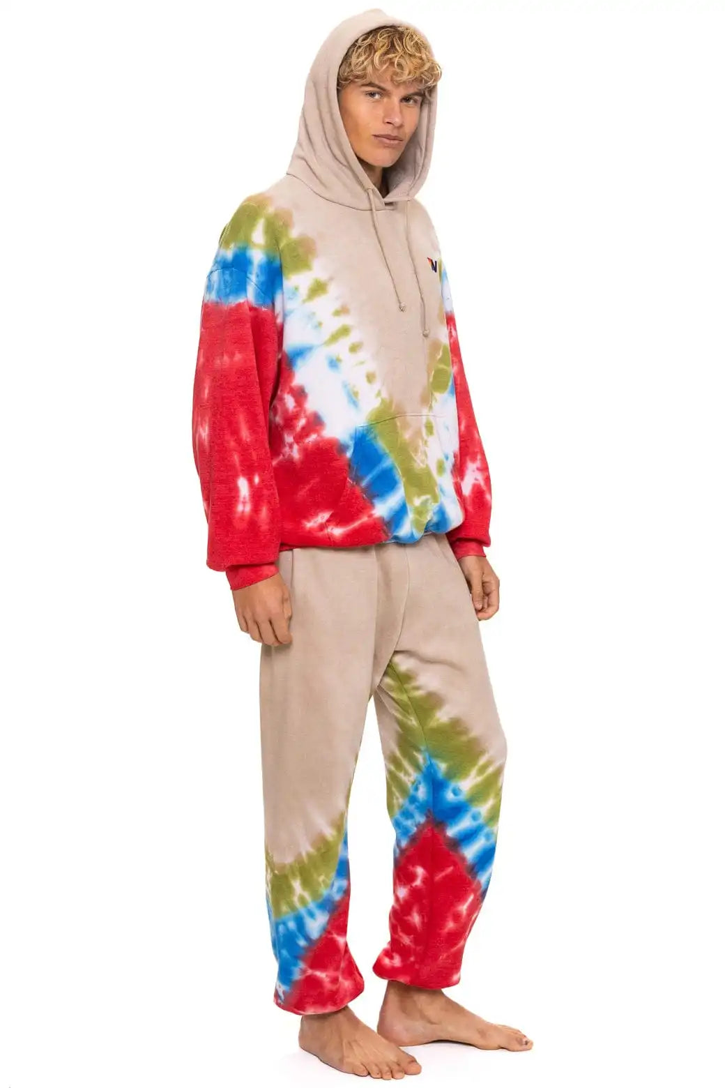 HAND DYED V SWEATPANTS - TIE DYE SAND // BLUE RED