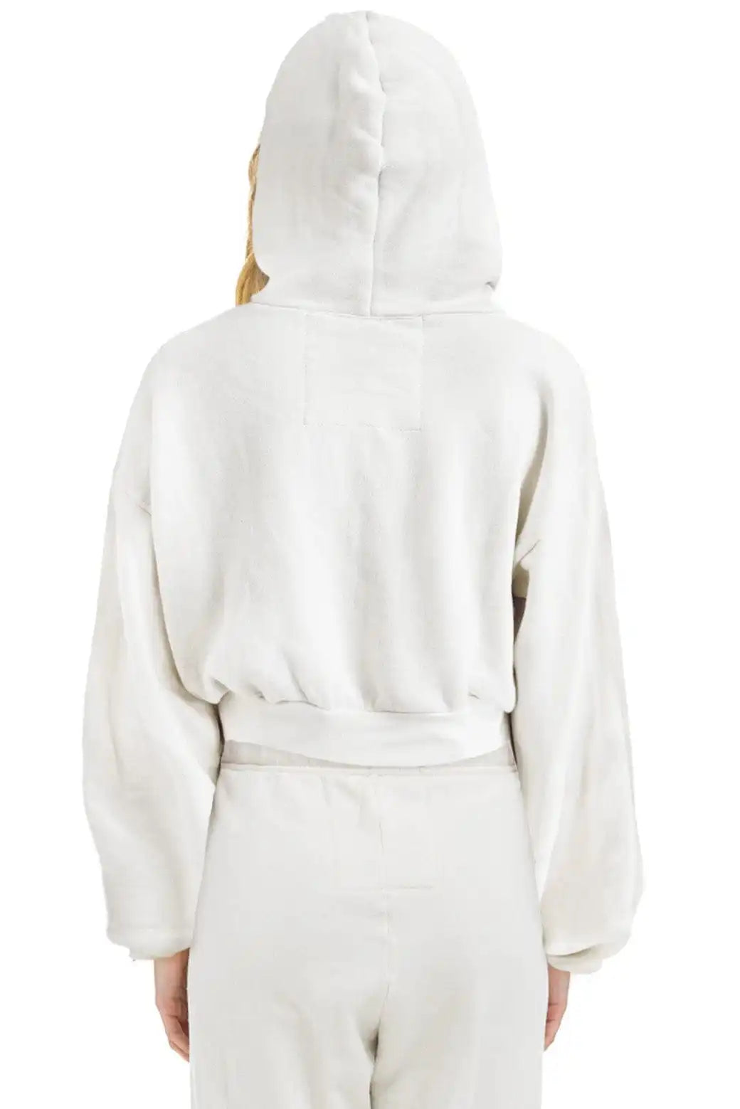 HEART STITCH RELAXED CROP ZIP HOODIE - WHITE