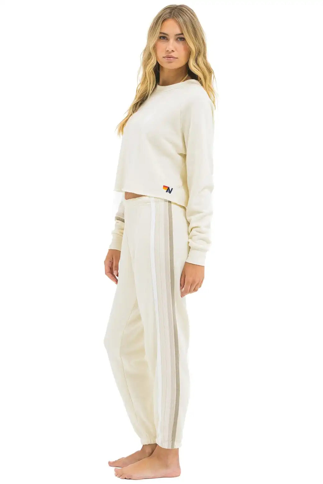 BOLT RUGBY STITCH CROPPED CREW SWEATSHIRT - VINTAGE WHITE // WHITE GREY