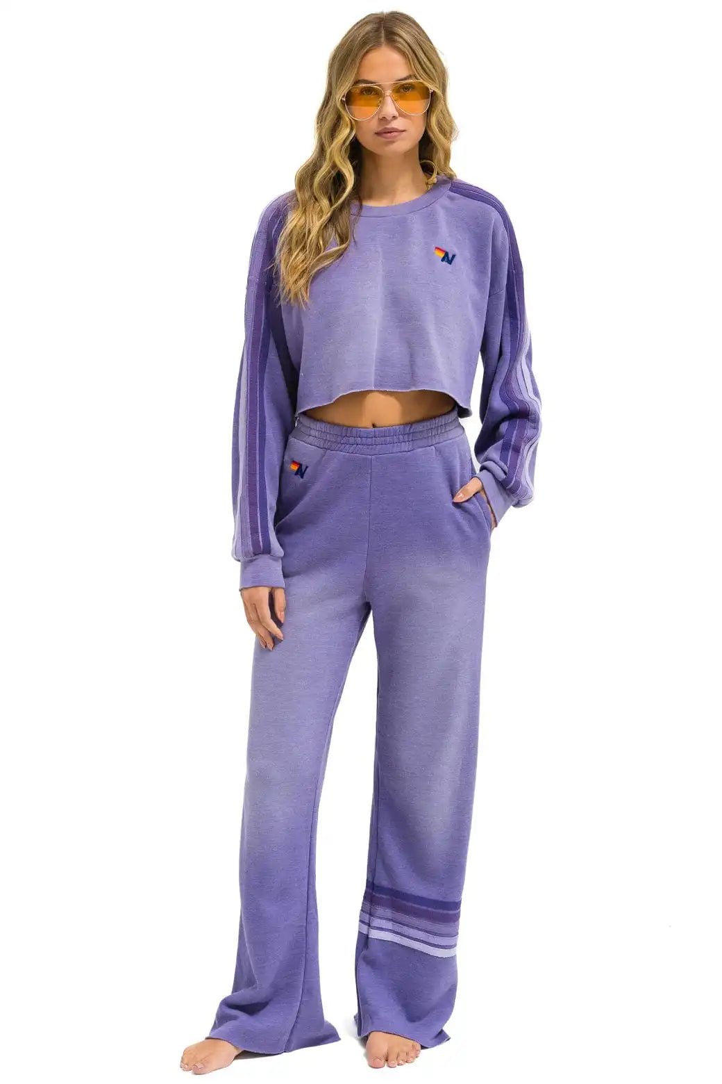 CLASSIC STRIPE CROPPED CREW SWEATSHIRT RELAXED - FADED GRAPE
