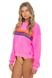 5 STRIPE RELAXED CREW SWEATSHIRT - NEON PINK