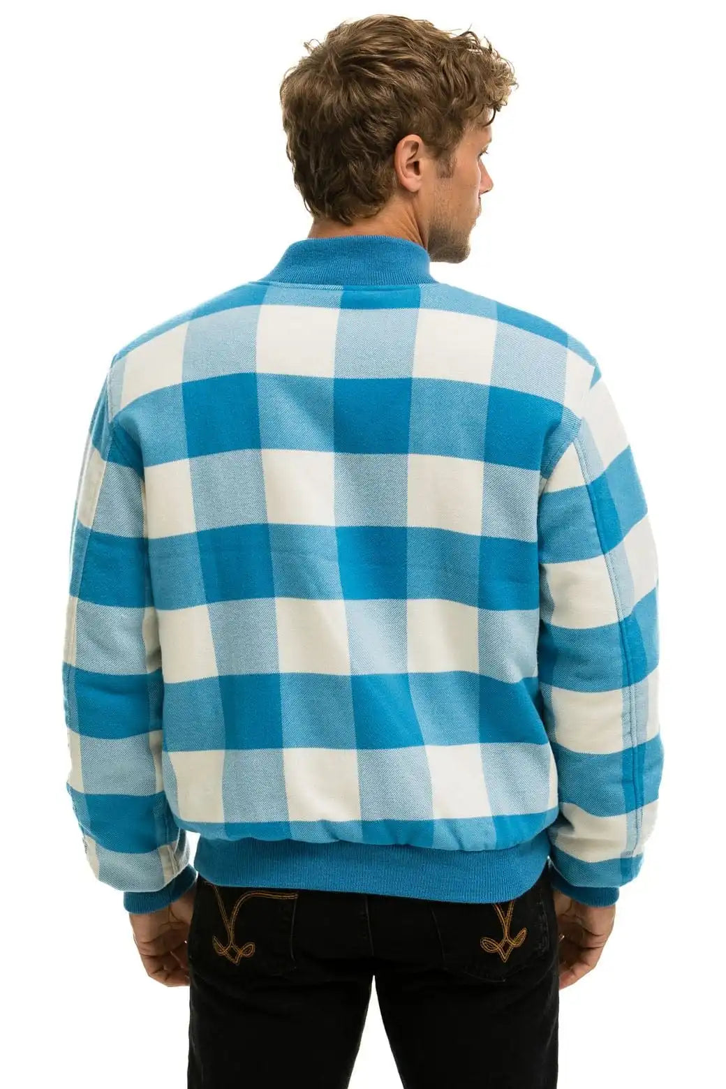 PLAID UNISEX VARSITY JACKET - SKY PLAID