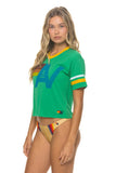 LOGO V-NECK JERSEY BOYFRIEND TEE - KELLY GREEN // WHITE // GOLD