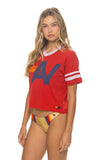 LOGO V-NECK JERSEY BOYFRIEND TEE - RED // WHITE