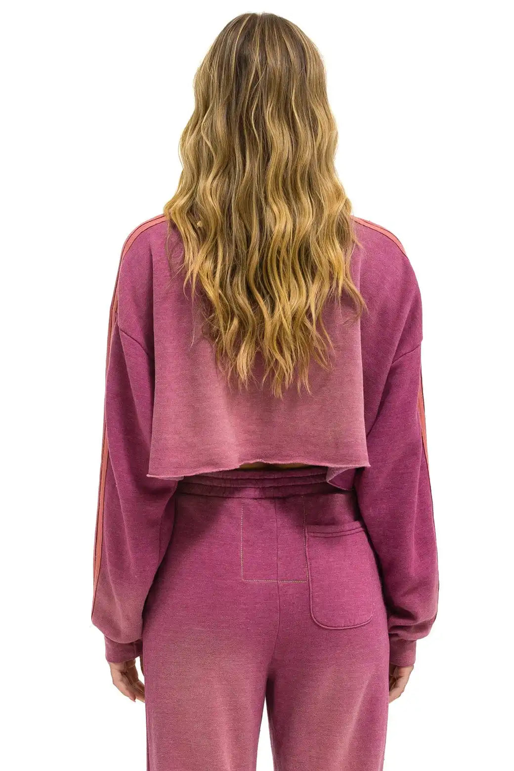 CLASSIC STRIPE CROPPED CREW SWEATSHIRT RELAXED - FADED BERRY