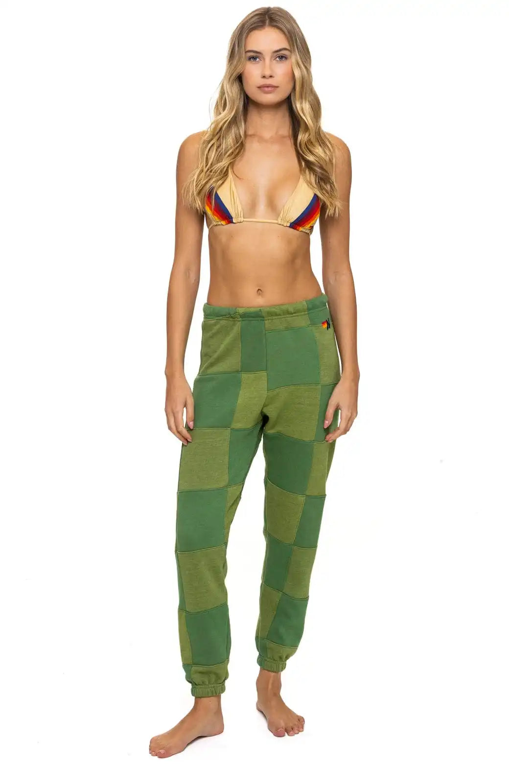 CHECK QUILTED SWEATPANTS - JUNGLE GREEN // PALM